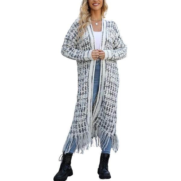 Perbai Womens Boho Cardigan Sweater Open Front Fringed Tassels